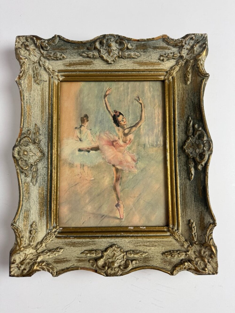 Vintage Ballerina Print Impressionist Ballet Dancer Ornate Distressed Frame
